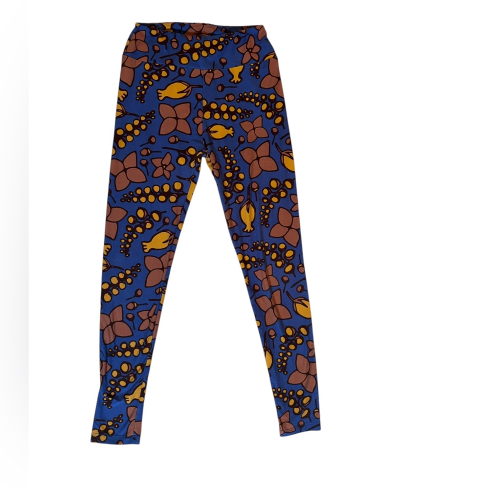 LuLaRoe Blue and Brown Patterned Leggings